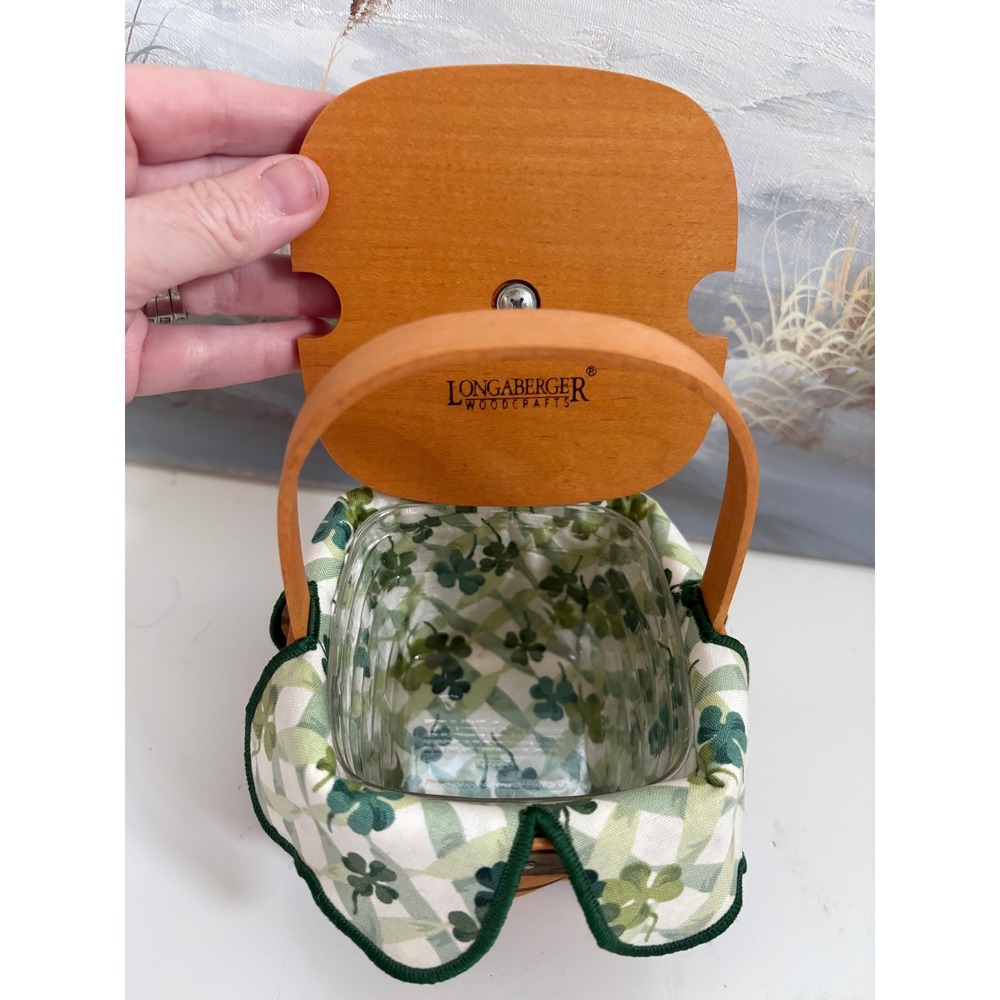 Longaberger 1999 St Patricks Day Basket Shamrock Liner Lid Protector Handwoven - Picture 5 of 9